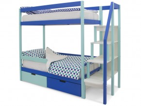 Двухъярусная кровать Svogen с ящиками и бортиком мятно-синий в Карабаше - karabash.mebel74.com | фото 1