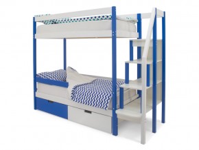 Двухъярусная кровать Svogen с ящиками и бортиком сине-белый в Карабаше - karabash.mebel74.com | фото