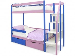 Двухъярусная кровать Svogen с ящиками и бортиком синий-лаванда в Карабаше - karabash.mebel74.com | фото 1