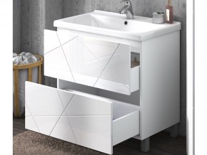 Комплект мебели в ванную Geometry 800 белый с пеналом в Карабаше - karabash.mebel74.com | фото 3
