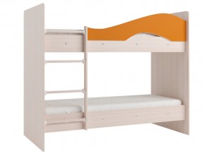 Кровать 2-х ярусная Мая на латофлексах млечный дуб, оранжевая в Карабаше - karabash.mebel74.com | фото