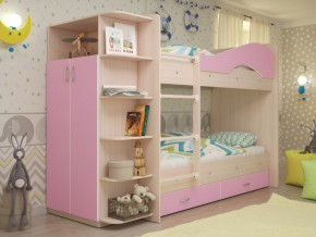 Кровать 2-х ярусная Мая с ящиками и шкафом на латофлексах розовый в Карабаше - karabash.mebel74.com | фото 1