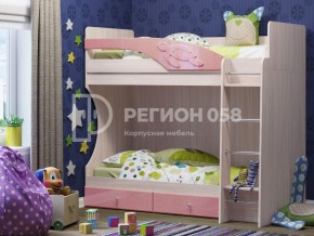 Кровать двухъярусная Бемби МДФ Розовый металлик в Карабаше - karabash.mebel74.com | фото 1