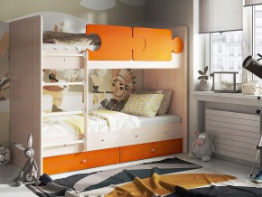 Кровать двухъярусная Тетрис латы с бортиками дуб млечный-оранжевый в Карабаше - karabash.mebel74.com | фото