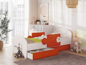 Кровать Мозаика с ящиком и бортиками на ламелях белый-оранж в Карабаше - karabash.mebel74.com | фото