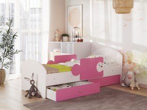 Кровать Мозаика с ящиком и бортиками на ламелях белый-розовый в Карабаше - karabash.mebel74.com | фото