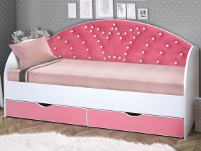 Кровать с продольной мягкой спинкой Корона №1 800х1600 мм розовая в Карабаше - karabash.mebel74.com | фото 1