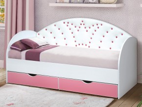 Кровать с продольной мягкой спинкой Корона №4 800х1600 мм розовая в Карабаше - karabash.mebel74.com | фото