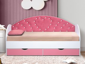 Кровать с продольной мягкой спинкой Сердце №1 800х1600 мм розовая в Карабаше - karabash.mebel74.com | фото