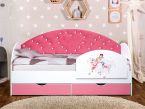 Кровать с продольной мягкой спинкой Сердце №1 800х1600 мм розовая в Карабаше - karabash.mebel74.com | фото 2